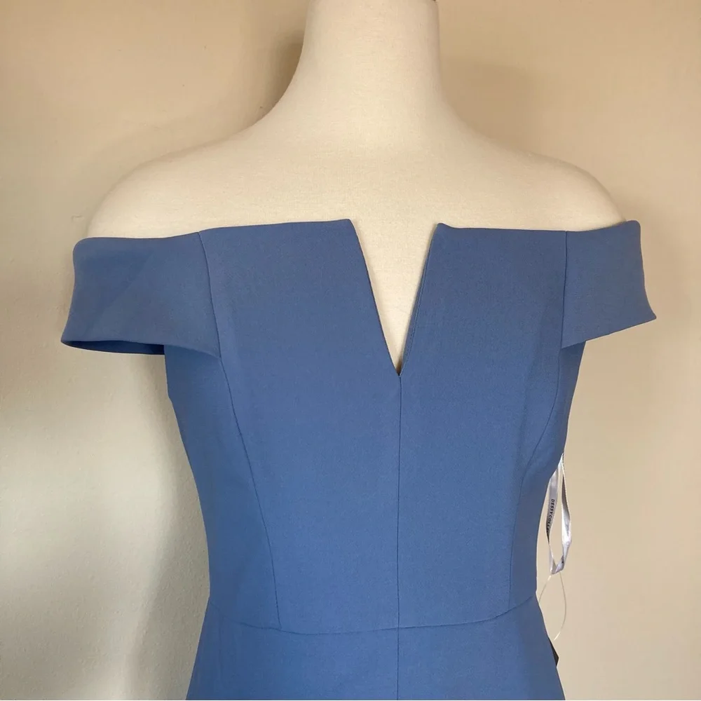Dessy Collection NWT Off Shoulder Trumpet Gown Front Slit Larkspur Blue Size 4 - Picture 7 of 8